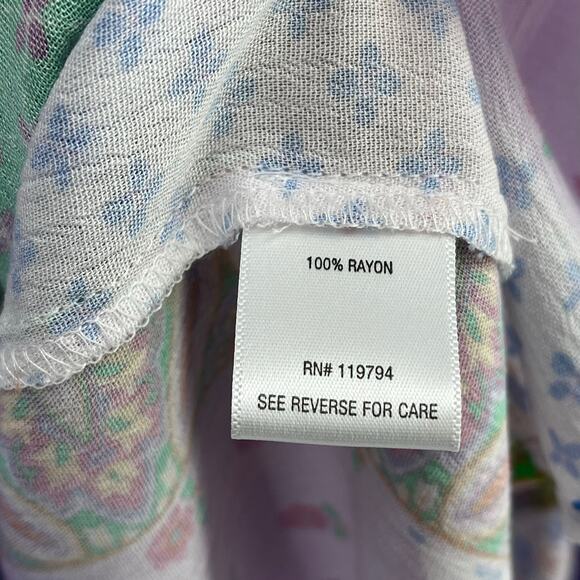 Farmer's Market Paisley Patchwork Print Peasant Shirt Plus Size 1X Purple Green - Picture 6 of 6